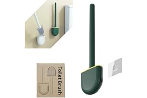 Pecewlos Escobilla de silicona flexible, escobilla de inodoro de silicona con juego de soporte de secado rápido, escobilla de inodoro para montaje en pared y de pie para baño… (verde)