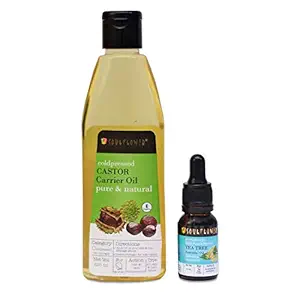 Soulflower Tea Tree Essential Oil 15ml & Coldpressed Castor 225ml 100% Pure and Natural for Skin, Face and Hair, Ecocert Cosmos Organic Certified, Pack of 2