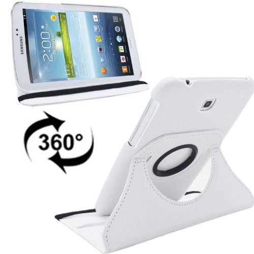 gada – Samsung Galaxy Tab 3 P3200 P3210 P3220 360° drehbare Leder-Imitat Tasche mit praktischer Standfunktion in schickem Weiß inkl. kostenloser Displayfolie und Touch Pen - 2