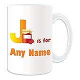 Personalised Gift - LARGE Letter J For Mug (Alphabet Design Theme, White) - Any Name / Message on Your Unique - A B C D E F G H I J K L M N O P Q R S T U V W X Y Z Initial Cute Symbol Phonetic Juliett Juliet Jam by UniGift