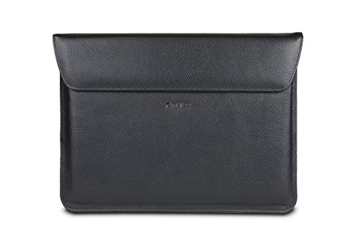 Maroo Executive Pebbled Sleeve für Microsoft Surface Book (alle Versionen) in schwarz - von Microsoft zertifizierte Schutzhülle [Echtleder | Außentasche | Fach für Surface Pen | Weiches Innenfutter | Magnetische Frontklappe] - MR-MS2010