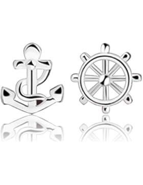 Wunhope Ohrringe Damen Mädchen 925er Sterling Silber Neue Anchors Retro Klein Stecker