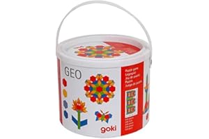 GOKI Jeu en bois des Mosaiques formes géometriques 250 pcs baril de construction pour enfants