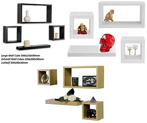 Set of 4 Wood Wooden Floating Wall Cube Cubes Shelf Shelves Storage Display Unit (Black)