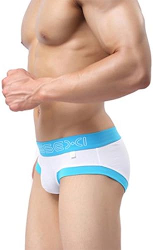 Men's Triangle Underwear Cotton Comfortable Low Waist Stitching Breathable Suction U Convex Thong,White,M
