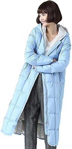 women's lightweight down jacket hooded long slim coats fashion outwear thickened warm zipper parkas . blue . xl