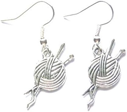 Fancy Dress Party Novelty Jewellery Silver Earrings or Necklaces (Knitting Earrings)