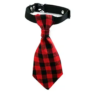 That Dog In Tuxedo The Scottish Checks Fur Dog/Pet Neck Tie Collar (Red)