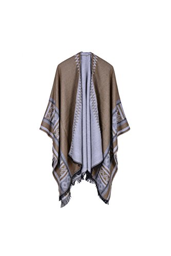 YACUN Women's Winter Reversible Oversized Blanket Poncho Wrap Shawl One  Size