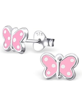 JAYARE Kinder-Ohrstecker Schmetterling 925 Sterling Silber Emaille 5 x 8 mm rosa pink Ohrringe