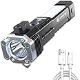 SHREE HANS CREATION Portable Rechargeable Torch LED Flashlight Long Distance Beam Range with Power Bank, Hammer and Strong Magnets,Window Glass and Seat Belt Cutter 4 Modes Indoor Outdoor