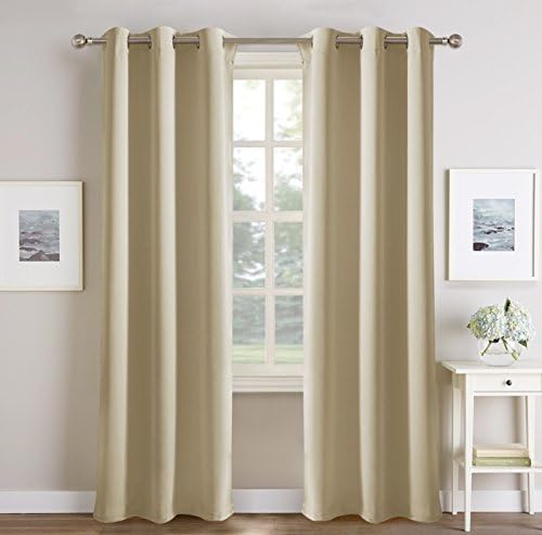 PONYDANCE Living Room Curtains Drapes Panels Window Treatments Ready Made Top Eyelet Noise Reducing Room Darkening Window Treatment Draperies for Balcony, W 42 in x L 84 inches, 2 Pieces, Beige