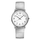Silber Frühling Elastische Bänder Uhren, Arabische Ziffern Skala Casual Armbanduhren, 35MM Weißes Zifferblatt