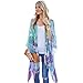 Produktbild WOCACHI Damen sportlich Print Kimono lose Strickjacke Chiffon Tops Bluse Vertuschung (L, Blau)