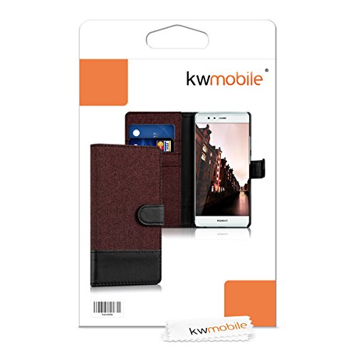kwmobile Funda para Huawei P9 - Wallet Case plegable de cuero sint  tico - Cover con tapa tarjetero y soporte en rojo oscuro negro