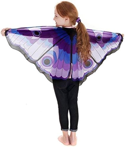 Boys Girls Shawl Sonnena Beautiful Soft Fabric Butterfly Wings Wrap Shawl Fairy Ladies Girls Nymph Pixie Costume Dresses Capes Stoles Coat Accessory (118*48CM, Blue)