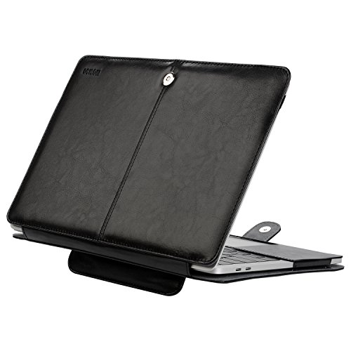 MOSISO PU Leder Abdeckungs Fall mit Standplatz Funktion für neueste MacBook Pro Retina 13 Zoll A1706 / A1708 (mit und ohne touch-bar, Freisetzung Oct 2016), Schwarz - 2