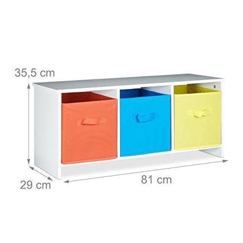 Relaxdays Kindersitzbank mit Stauraum ALBUS, bunte Stoffkörbe, Spielzeugtruhe zum Sitzen, Faltbare Stoffboxen, Spielzeugaufbewahrung, HxBxT: ca. 35,5 x 81 x 29 cm, weiß - 2