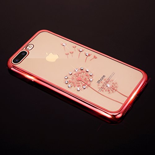 iPhone 7 Plus Hülle,ikasus® iPhone 7 Plus Hardcase Hülle [Kristallklar Durchsichtig],Malerei Dandelion Löwenzahn Pusteblume Muster Glänzend Glitzer Kristall Strass Diamanten Überzug Rose Golden Stoßdämpfend Transparent Hardcase Schutz Handy Hülle Case Tasche Hardcase Crystal Case Durchsichtig Schutzhülle Etui Bumper für Apple iPhone 7 Plus (5,5 Zoll) – Dandelion:Rose Gold - 3