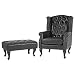 Produktbild Mendler Sessel Relaxsessel Clubsessel Ohrensessel Chesterfield Kunstleder ~ schwarz mit Ottomane