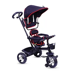 GettBoles Tricycle for Kids with Parental Control Handle, 360? Rotational Seat, Safety Guard Rail, Storage Basket, Plug & Play Rubber Wheels Trike for Boy and Girl of Age 1 to 5 Years (Black)