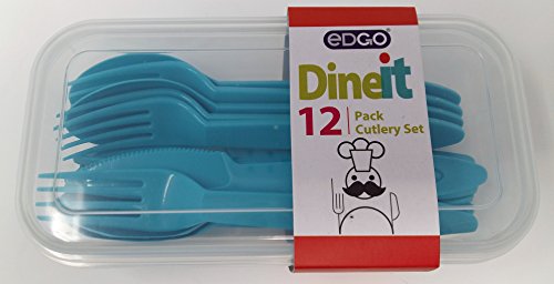 Edgo Dineit 12 Pack Plastic Cutlery Set In Travel Case BPA Free Reusable Knives Forks Spoons Camping Picnic Children