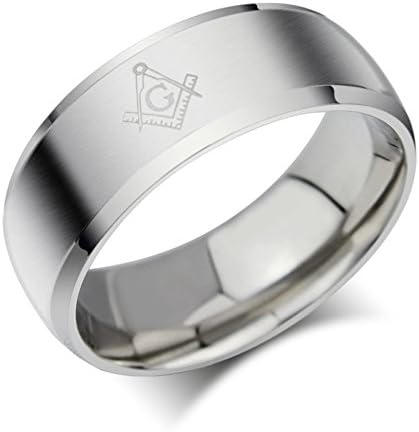 Freemason Masonic Mens Ring Silver 316L Stainless Steel Band