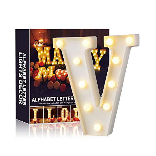 Ciojio Alfabeto Luce Bianco LED Notte Lampade Lettere Plastica Piedi Impiccagione Illuminazione per Matrimonio Festa Natale Camera Decorazione (V)