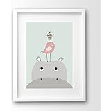 Kinderposter ungerahmt, Nilpferd und Freunde, pastellfarben