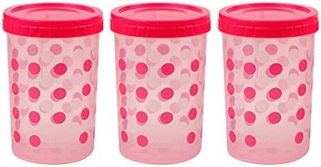 Ratan E-ZEE Lock Polka Design Plastic Container Set, 1.5 litres, Set of 3, Pink
