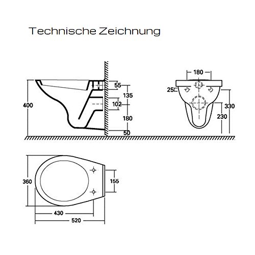 WC-Vorwandelement SET WISA Excellent XS BB 38 + Marken WC Keramik + Platte weiß + WC Sitz Absenkautomatik - 4