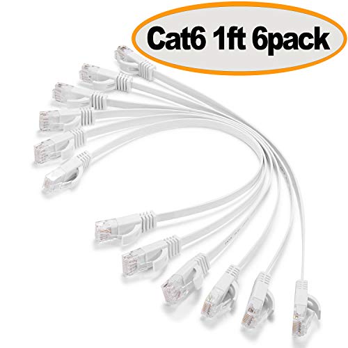 Jadaol Ethernet Cable Cat6 Flat 1 ft Cat 6 Network Patch Cable with Rj45 Connectors - 1 Feet White (6 Pack)
