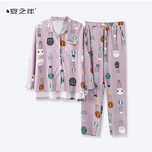 Preisvergleich Produktbild KNJLH Nachtwäsche Frühling Damen Baumwolle Langarm Offener Anzug, Gestreifte Hose, Hauskleider, Außerhalb, XL (Easy Home), 73K7465 - Light Purple