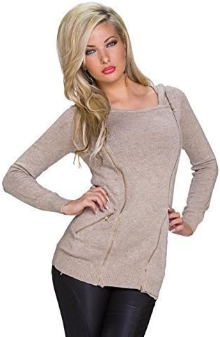 May & Co. Ladies Knit Cardigan with zipper and Hood, More Colours - Beige, Women, One size 6-10