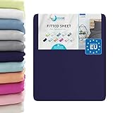 Drap Housse Microfibre (100% Polyester), 140 x 190/200 cm, Bleu Foncé - sans Produits Chimiques et Fabriqué en Europe (Garantie 2 Ans) - Draps Housse Matelas Epais, Grand Elastique, Housse de Lit