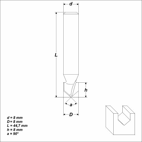 HM V-Nutfräser Ø 8 mm Schaft 8 mm Nutenfräser Holzfräser Fräser Nuter Freser - 4