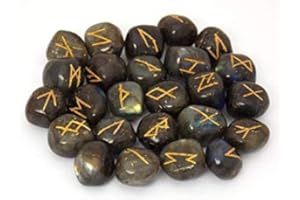 Whitewhale Labradorite Rune Stones Tumbled Engraved Lettering Crystal Set Healing Chakra Reiki