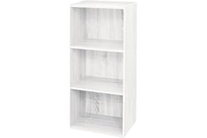 AntonaShop 3 scaffali Libreria Colorata Componibile Modulare Legno MDF Laminato Mobile Scaffale (Bianco Frassinato)