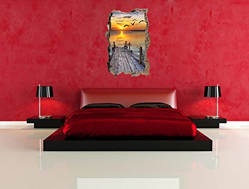 Pixxprint 3D_WD_S2521_92x62 kleiner Steg mit bezauberndem Sonnenuntergang Wanddurchbruch 3D Wandtattoo, Vinyl, bunt, 92 x 62 x 0,02 cm - 5