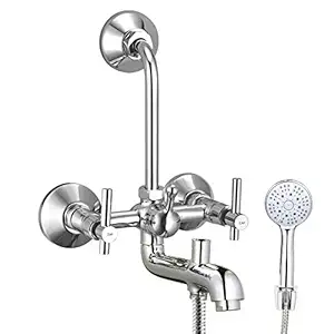 ZAP Terrim Series 100% High Grade Brass 3 in 1 Wall Mixer with Crutch & Multi Flow Hand Shower with 1.5 Meter Flexible Tube (Chrome)