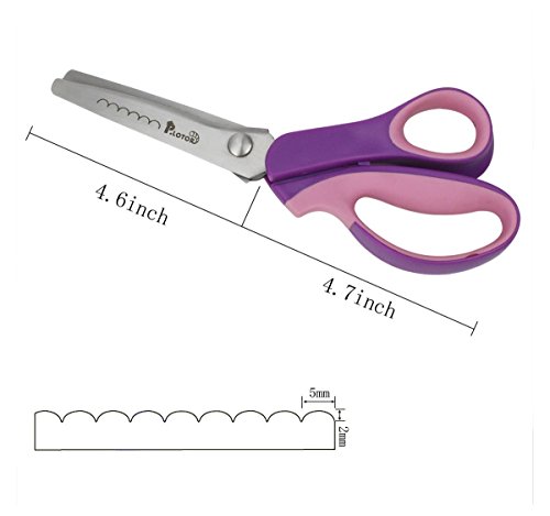 Zackenscheren, P.LOTOR Stoffschere Zickzackschere für Stoffe Schneiderschere mit Komfortgriff 24cm(9,3 Inches), Scalloped-Purple - 2