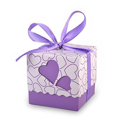 100st Geschenkbox Gastgeschenk Kartonage Schachtel Bonboniere Hochzeit Herz Lila