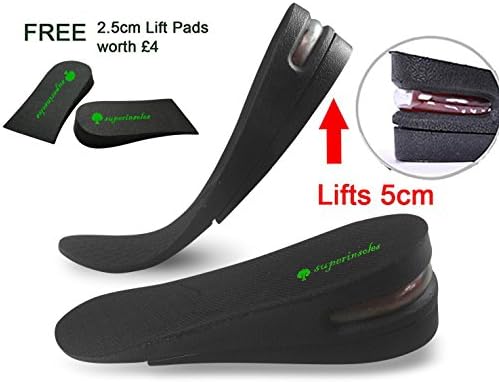 Superinsoles Air Cushion Air Bubble height Increase Heel Lift Taller Insoles Lift 5cm-UK Dispatch (Unisize Half Length, Black)