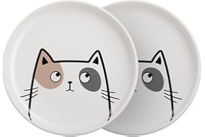 Koomuao 2 Stück Futternapf für Katzen,katzennapf flach 15cm breite Flache Katzenschüssel, Futternäpfe Keramik, Fressnapf für Kitten Kitty Dog Haustiere