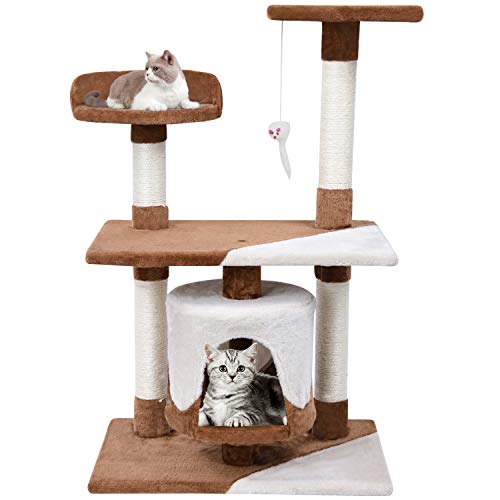 MC Star Albero di Gatti con Graffiatoio Gatto Tiragraffi Giocattolo in Sisal Naturale Altezza 95CM Marrone e Beige