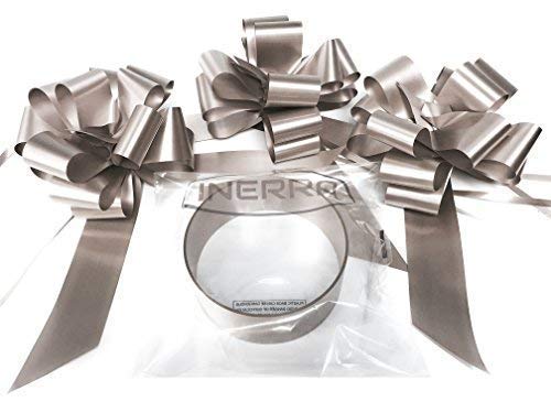 INERRAWedding Car Decoration Kit - 3 x Large Pre-Assembled 7” Bows with 14-Loops and 7 Metres of Ribbon – With Colour Match (Silver)