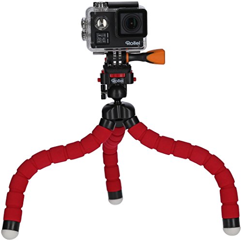 Rollei Monkey Pod - Treppiede da Tavolo Compatto e Flessibile, compatibile con DSLM, Fotocamere compatte, Actioncamera, Macchine a 360Â° e Smartphones, incl. Testa a sfera per rotazione a 360Â° - Rosso
