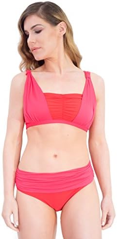 Clover Lewis Swimwear Two Piece Mastectomy Bikini/For Post Mastectomy &amp; Post Surgery Use/Red &amp; Pink/Size UK 12 (EU 38)/Pocketed For Breast Forms/For Beach Spa Pool Swimming