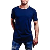 Yvelands Herren Männer T-Shirts Schlinge Schlank Pure Color Splice Lässige Mode Revers Kurzarm Hemd Tops(Dark Blau,S)
