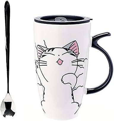 MOCER Cute Cat Style Ceramic Mugs with Lid &amp; Spoon Cartoon Creative Moring Mug Milk Coffee Tea Unique Porcelain Mugs 600ml SH209A,D,600ml